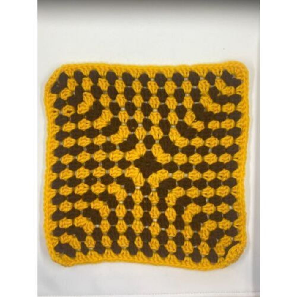 Vintage Crocheted Cotton Threads Potholder Hot Plate Decor gold/brown 11" square